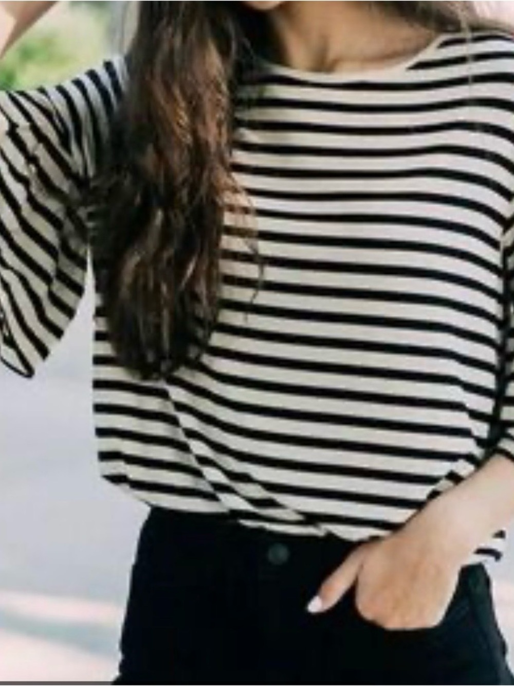 Z Supply Striped Black and White Women's Top with Bell Sleeves Size M